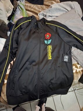 UNIVRS Men’s Black Track Jacket with Minions Flower Graphic
